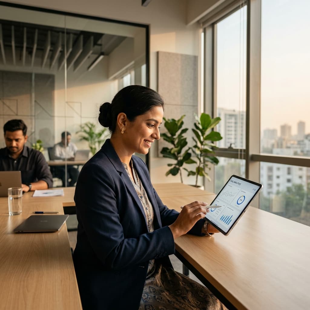 Ahmedabad Business Executive checking Voni AI Voice Analytics